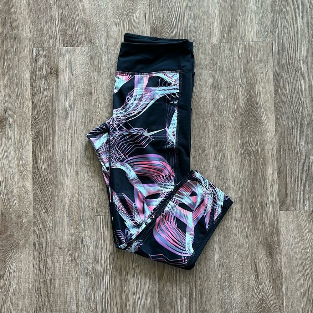 Nike Power Dri-Fit Print Crop Leggings Multi Color Size Small